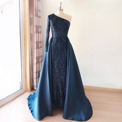 Elegant One Shoulder Sleeve Wedding Evening Night with Detachable Train Dress
