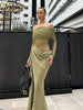 Elegant Slash Neck Ruched Strapless Patchwork Fit Chic Birthday Party Maxi Dress