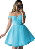 Elegant Sparkly Tulle Homecoming Off Shoulder Teens Puffy Sweetheart A Line Prom Mini Dresses