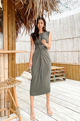 Elegant O neck Sleeveless Folds Bodycon Sheath Pencil Casual Office Party Dress
