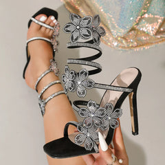 Snake Twine Around Crystal Sandals Luxury Rhinestones Thin High Heel