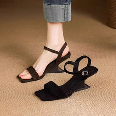 Straight Strap Sandals French Retro Temperament Wedge Heel