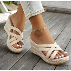 Plus-size Wedge Sandal Lady Cowboy Simple Commuting Muffin Bottom Slope with Sandals High Heel