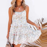 Elegant Strap Print Ruffles Party Mini Dress