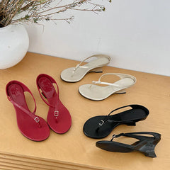 Designer Buckle Clip Toe Slippers Wedges High Heel