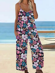 Casual Chic Bohemian Printed Plus Size Pocket Jumpsuit Rompers