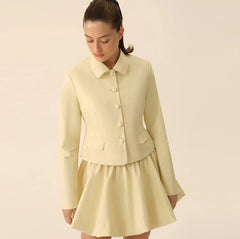 Elegant Bud Full Sleeve Laple Single Breasted Jacket High Waist Mini Skirts Suit