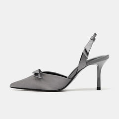 Elegant Rhinestone Bow Decorated Slingbacks Pumps Pointed Toe Stiletto Sandals Designer Black High Heel