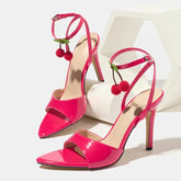 Cute Fruit Pendant Decoration Pink Ankle Strap Heel
