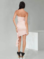 Elegant Backless Ruffles Asymmetrical Strapless Sleeveless Pleated Mini Party Dress