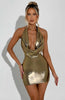 Elegant V-Neck Halter Neck Spaghetti Strap Sleeveless Metal Dress