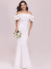Evening Mermaid Sleeveless Ruffles Satin Fabric Dresses