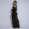 Elegant Metal Decoration Hollow Irregular Full Sleeve High Split Birthday Maxi Dresses