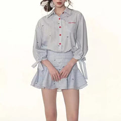 Casual Lapel Long Sleeve High Waist Patchwork Button Mini Dress
