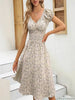 Bohemian Floral Ruffled Sleeves Wrap Waist Mini Knee-Length Sundress