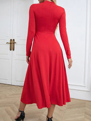 Maxi Dress Zipper Casual High Collar Long Sleeves Dress