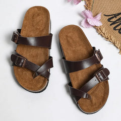 Designer Classic Cork Sandals for Soft Thick Sole Cork Slippers Beach Sandals Home Open Toe Flat Sandals