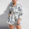 Casual Turn Down Collar Long Sleeve Button Shirt And Shorts Tow Piece Set