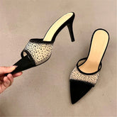 Crystal Diamond Mesh Slippers Elegant Pointed Toe Thin High Heel