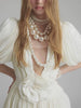 Elegant Deep V Neck Puff Sleeve Flower Patchwork Mini Short Sleeve Dress