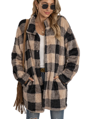Women's plush plaid cardigan