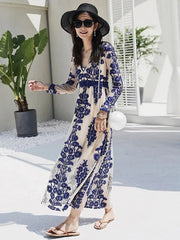 V-neck Floral Embroidered Maxi Dress