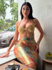 Elegant Starfish Knot Hollow Patchwork Double Deck Beach Halter Backless Cross Maxi Dress
