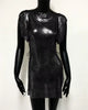 Glitter Metal Sequins Round Neck Sleeveless Side Split Bandage Mini Dress