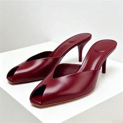Luxury Designer Patent Leather Slippers Peep Toe Stiletto Slide Sandals Elegant High Heel