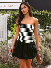 Elegant Striped Backless Strapless Sleeveless Mini Dress