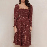 Floral Print Puff Long Sleeve Midi Dress