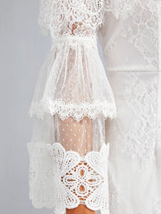 Solid Color One Shoulder Bell Long Sleeve Mini Lace Dress