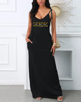 Casual Letter Printed V-neck Suspender Comfortable Breathable Dress