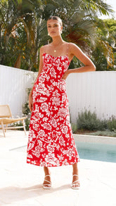 Margie Midi Dress - Red Floral