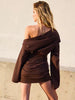 Casual Long Sleeve High Waist Off Shoulder Slim Pleated Mini Dress