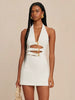 Elegant Hollow Out Diamond Metal Buckle Design Halter Mini Dress