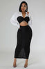 Casual V-Neck Full Sleeve Shirt and Split Long Skirt Suit Night Club Party Two Piece Sets