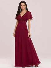 Prom A-Line Chiffon Short Sleeves Floor-Length Dresses