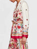 Bohemian Printing Shawl Collar Long Sleeve Top High Waist Wide Leg Pant Two Piece Set
