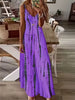 Casual Loose V-neck Tie Dye Printed Spaghetti Beach Vacation Long Dress