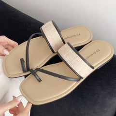 Weaving Narrow Band Flat Sandals Square Toe Clip Toe Designer Shoes