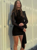 Elegant Patchwork Turtleneck Bandage Ruched Long Sleeve Mini Dress
