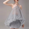 Casual Halter Neck Sleeveless Top High Waist Patchwork Sequins Skirt Solid Two Piece Sets