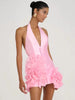 Casual Halter V-neck With Ruffled Flower Detail for Barbie-Inspired Parties Mini Dress