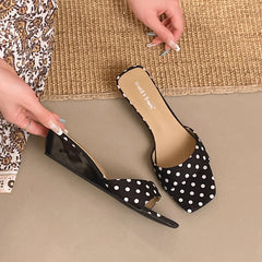 Open Toe Polka Dot Slippers Slip on Ladies Comfort Outdoor Flats Dress Slides