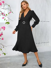Elegant Sash V-Neck Long Sleeves Polyester Semi Formal Party Dress