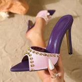 Metal Decoration Pointed Toe Slippers Street Style Thin High Heel