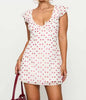 Luxury Casual Dot Print Lace Slim V Neck Flying Sleeve A-line Daily Party Club Mini Dress