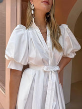Elegant Solid Lace-Up Stand Collar Short Sleeve Mini Dresses
