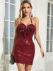 Elegant Backless Slash Neck Sequin Glitter Bodycon Mini Dress